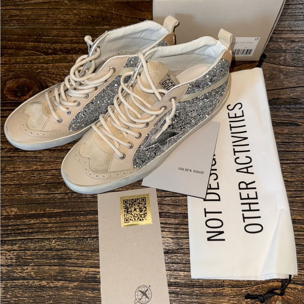 Golden Goose Women's Sneakers Midstar - Glitter Silver and Cream